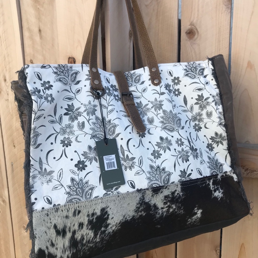 NEW MYRA Weekender large tote Bag floral cowhide - Picture 8 of 10